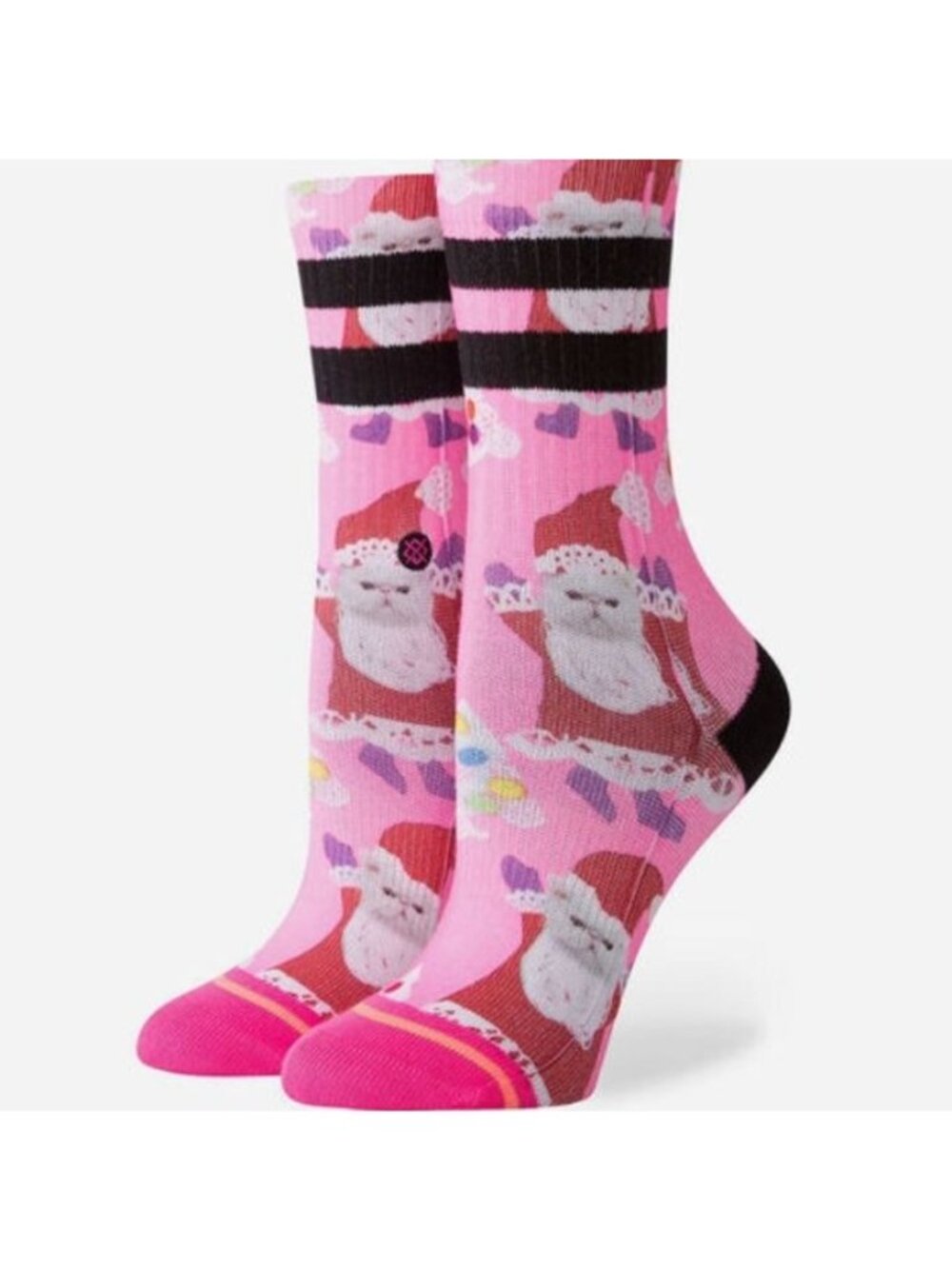 Stance Santapaws Pink Crew Socks Girls Large 2-5.5 New Light Cushion Christmas C